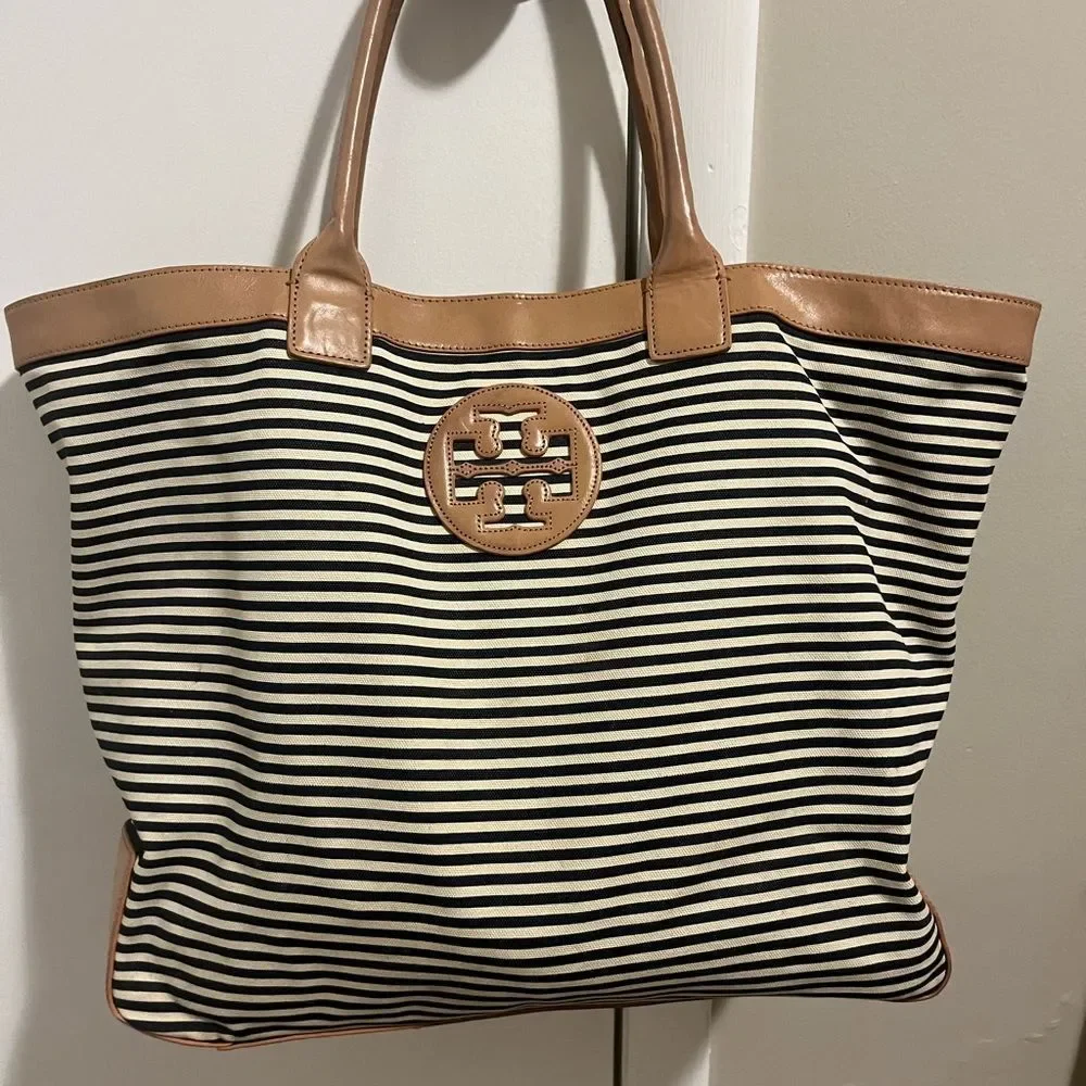 Tory Burch Navy and Ivory striped tote - good condition! - Picture 2 of 9